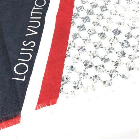 LOUIS VUITTON Damier Azur Logo LVCUP America fringe Stole/Shawl - Picture 9 of 14